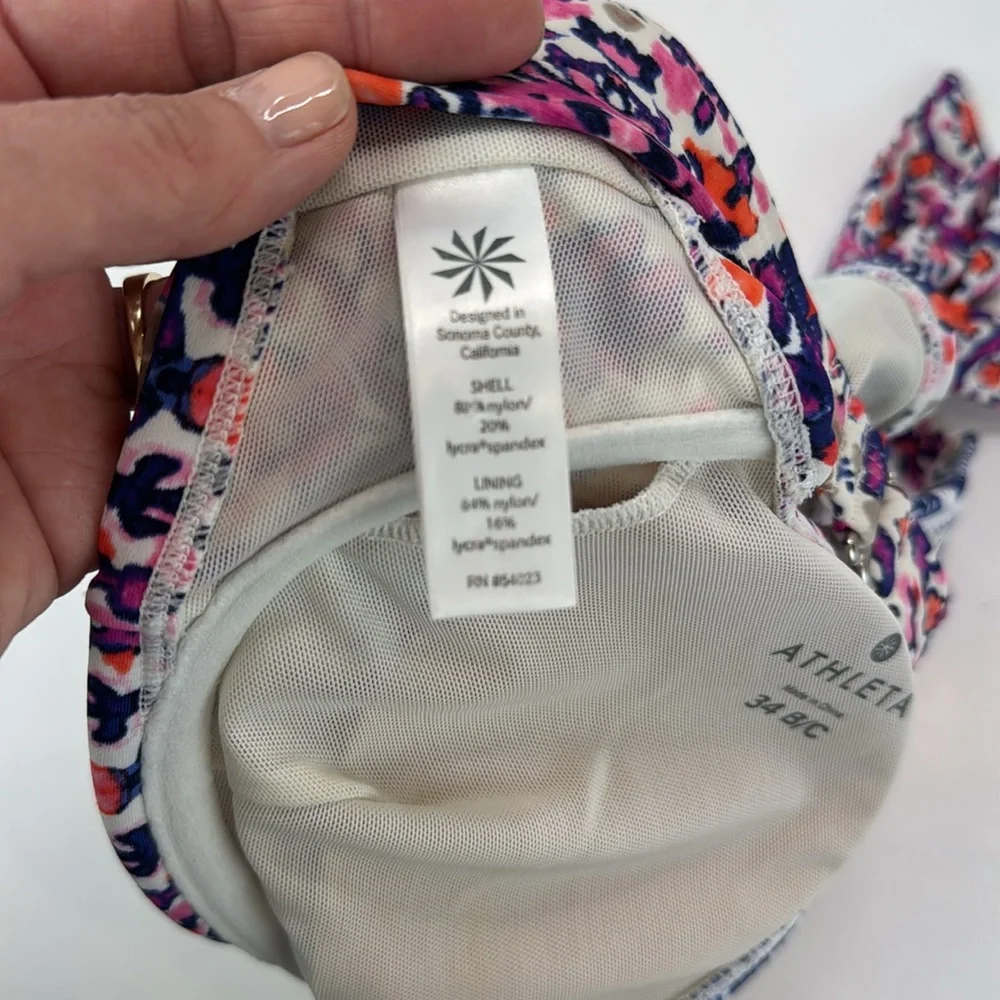 Athleta Purple Pink Orange Floral Halter Bikini Top